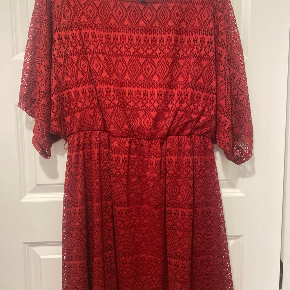 Luxology Red Geometric Lace Dress